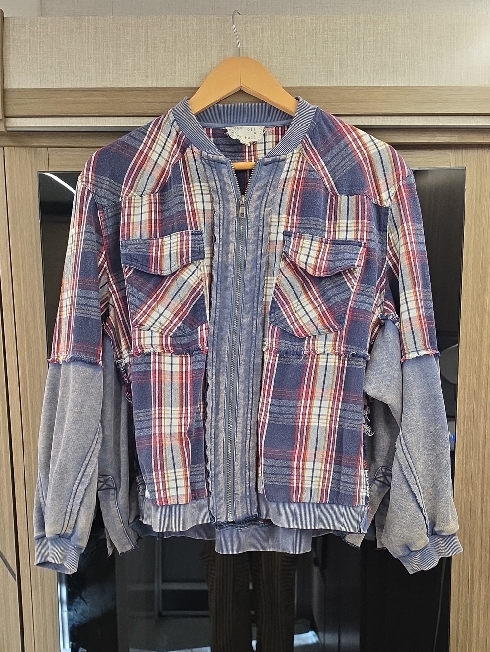 "OLI&HALI, ZIP UP 100%COTTON, PLAID SWEATSHIRT"